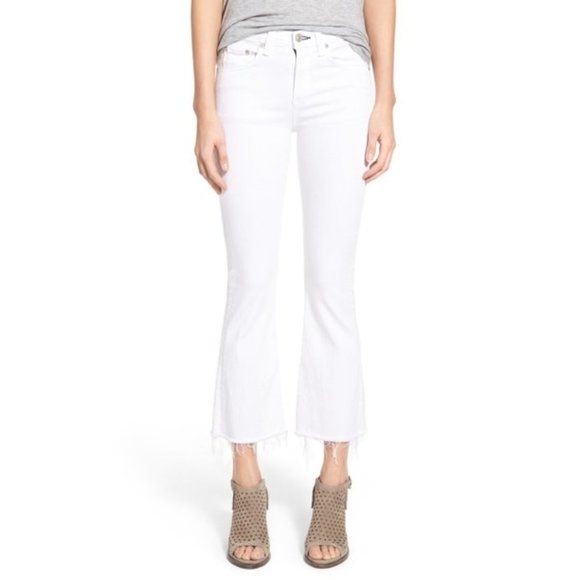 Rag & Bone / JEAN Crop Flair Jeans in Bright White. Size 26.